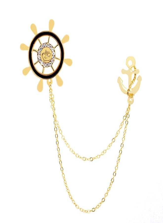 Shejuety exquisite sailing ship wheels and anchor for women brooch with chain inlay cubic zirconia decoration backpack badge jacket hat dress sweater anti light pin birthday jewelry gift (gold) - Image 1