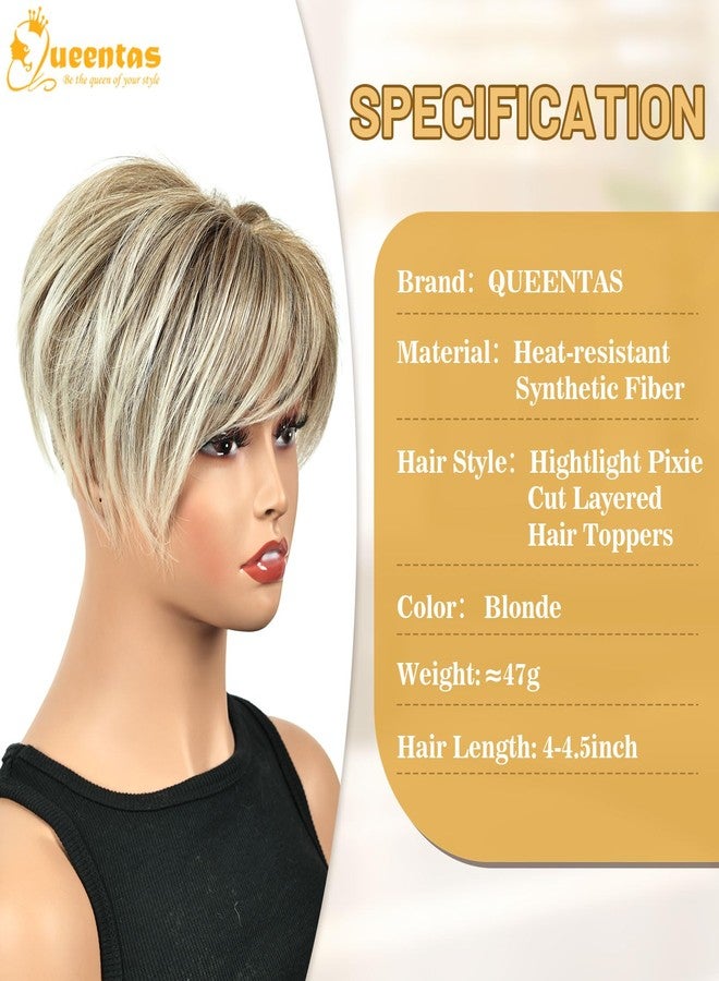 QUEENTAS Hair Topper for Women with Thinning Hair Pieces 6.5"*6"Large Coverage 360°3D Synthetic Short Wiglets with 5 Clips(Blonde Mixed Brown) - Image 2