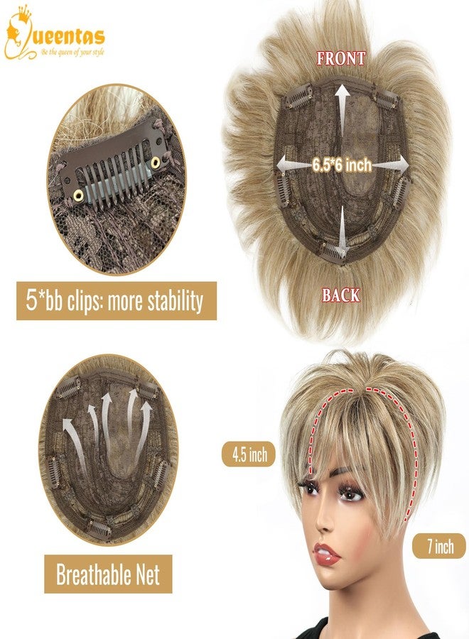 QUEENTAS Hair Topper for Women with Thinning Hair Pieces 6.5"*6"Large Coverage 360°3D Synthetic Short Wiglets with 5 Clips(Blonde Mixed Brown) - Image 4