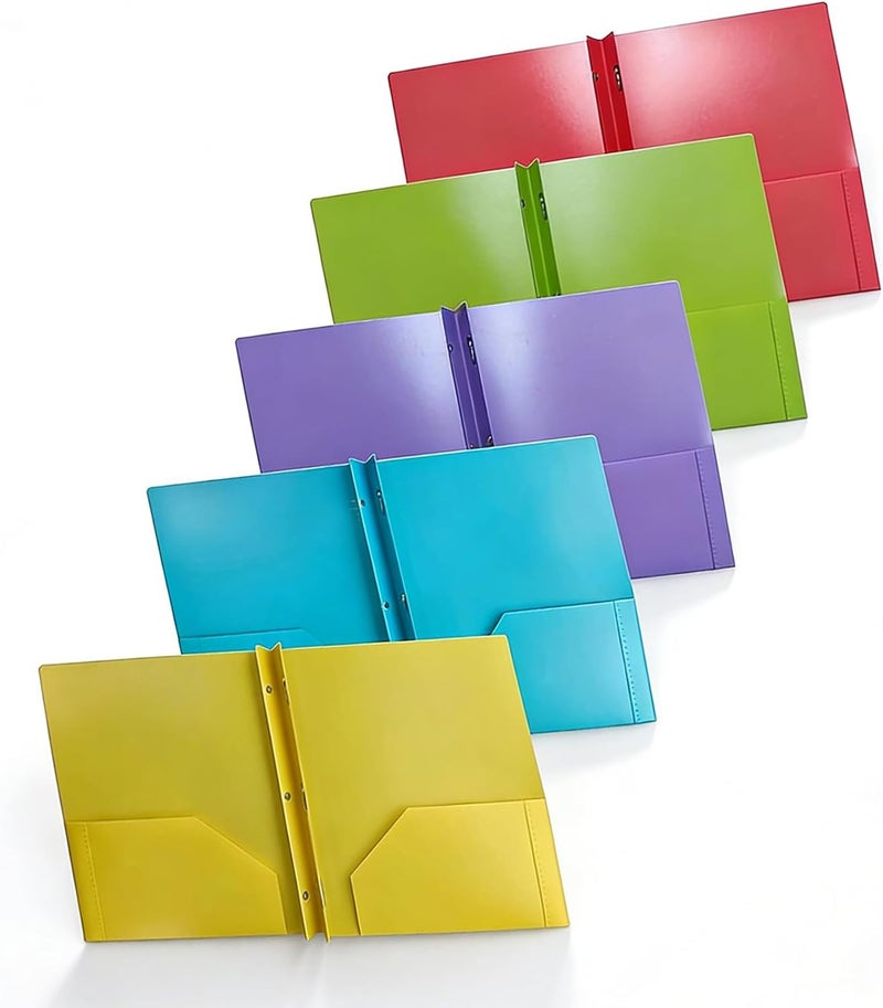 Duomama 5 Pack Assorted Color Letter Size File Folders with 2 Pockets and 3-Prong Fasteners, Document Organizer Folders for Home School and Office Paper Storage - Image 1