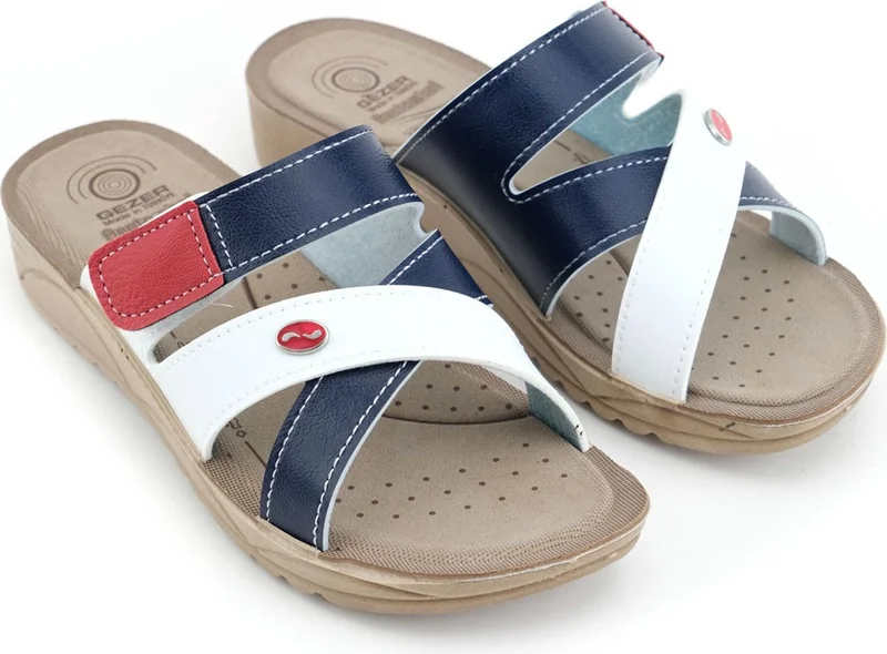 Gezer Women's Summer Artificial Leather Anatomical Soft Sole Single Velcro Adjustable High Heel Daily Slippers
