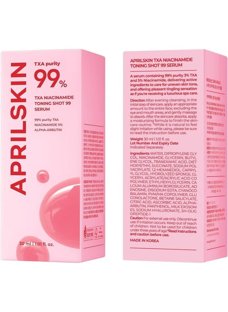 APRILSKIN TXA Niacinamide Toning Shot 99 Spicule Facial Serum｜Skin Booster Serum｜99% High-Purity Tranexamic Acid 3% + Niacinamide 5% for Uneven Skin Tone, Pore Care｜Korean Skin Care｜1.01 fl. oz. - Image 1