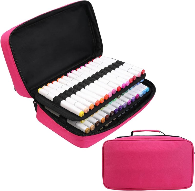BOMKEE 60 Slots Marker Organizer Case, Large Pencil Pouch for 60 Markers Big Capacity Pen Holder Storage Bag with Carrying Handle for Men Women - Image 1