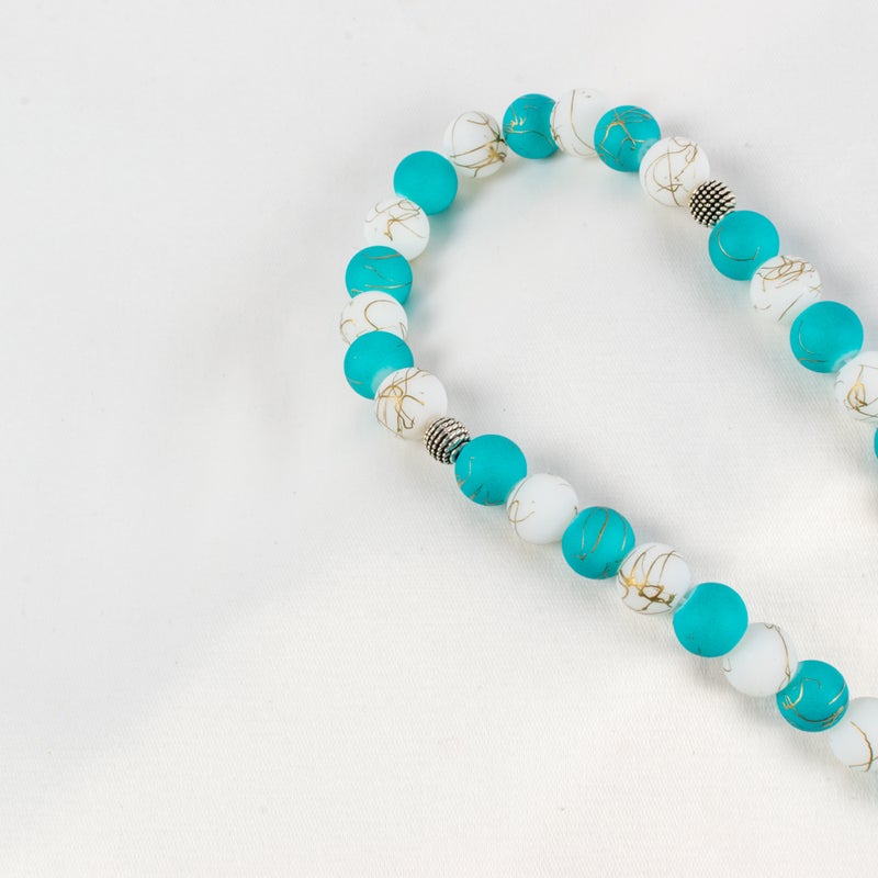 Goldesh Turquoise & White Alabaster Stone Prayer Bead of 33 Beads - Image 2