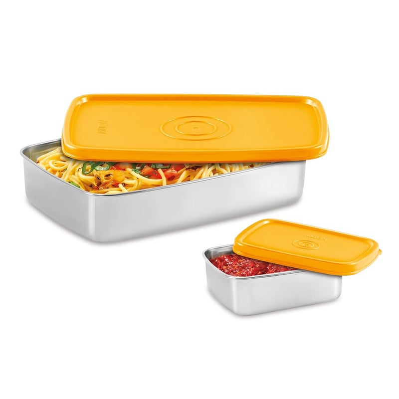 Milton MILTON Steel Pro Lunch Jr. Stainless Steel Container, set of 2 (700ml, 195ml) Yellow  - Image 1