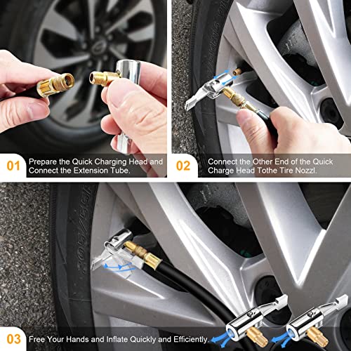 LUMITECO All Metal Lock On Air Chuck Tire Inflator Hose Adapter, Locking Tire Air Chuck with Standard Tire Valve Thread, No Air Leakage Tire Inflating Hose End for Portable Tire Pump/Air Compressor - Image 5