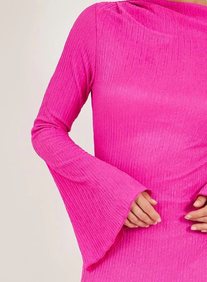 Styli Ribbed Flared Sleeve Dress