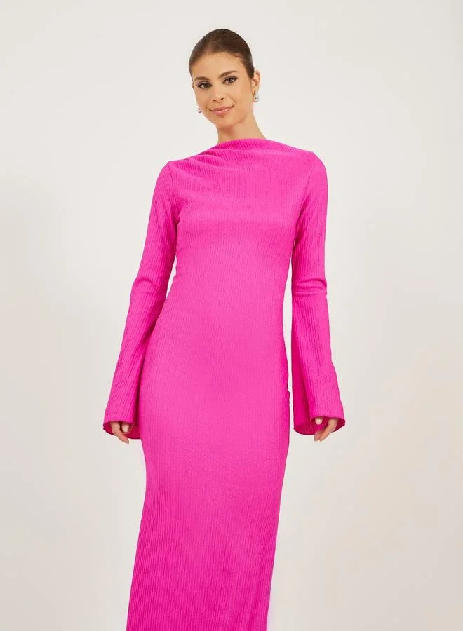 Styli Ribbed Flared Sleeve Dress