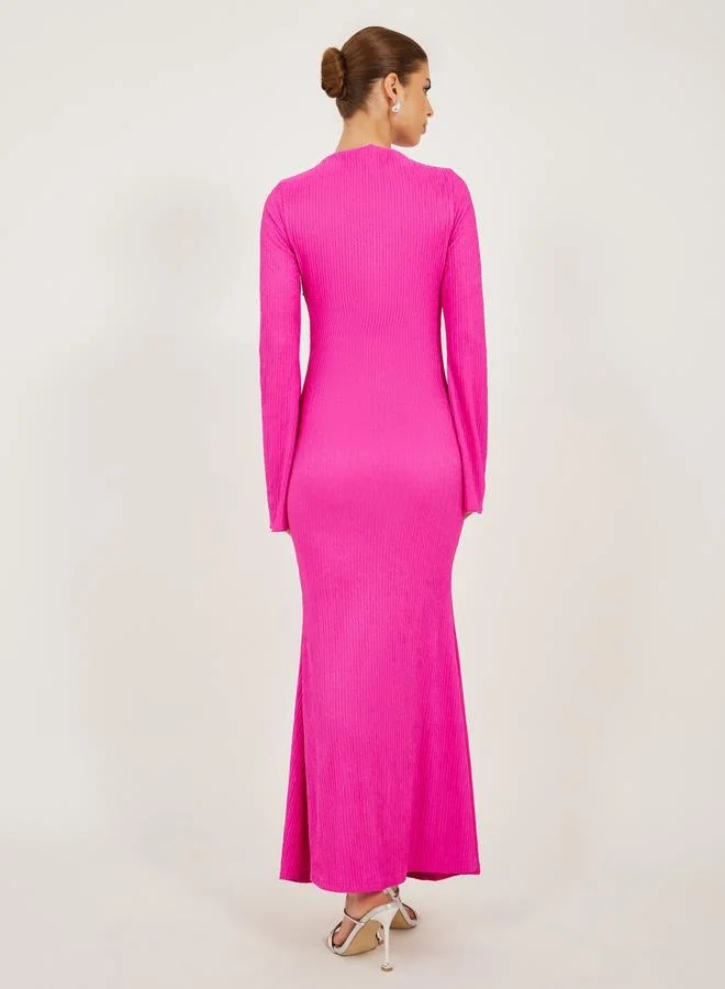 Styli Ribbed Flared Sleeve Dress