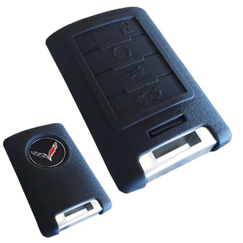iJDMTOY Black Soft Silicone Smart Key Fob Cover Case Compatible with Cadillac Escalade ATS CTS DTS XTS SRX Compatible with Chevy C7 Corvette etc