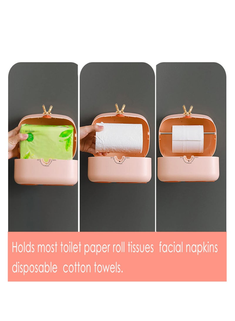 Excefore غطاء صندوق مناديل الوجه، حامل مناديل مرحاض معلّق على الحائط، حاوية مثبتة على الحائط للحمام، غرفة المعيشة، غرفة الطعام، غرفة النوم أو المكتب، أسطح مكتبية متنوعة، وردي - Image 5