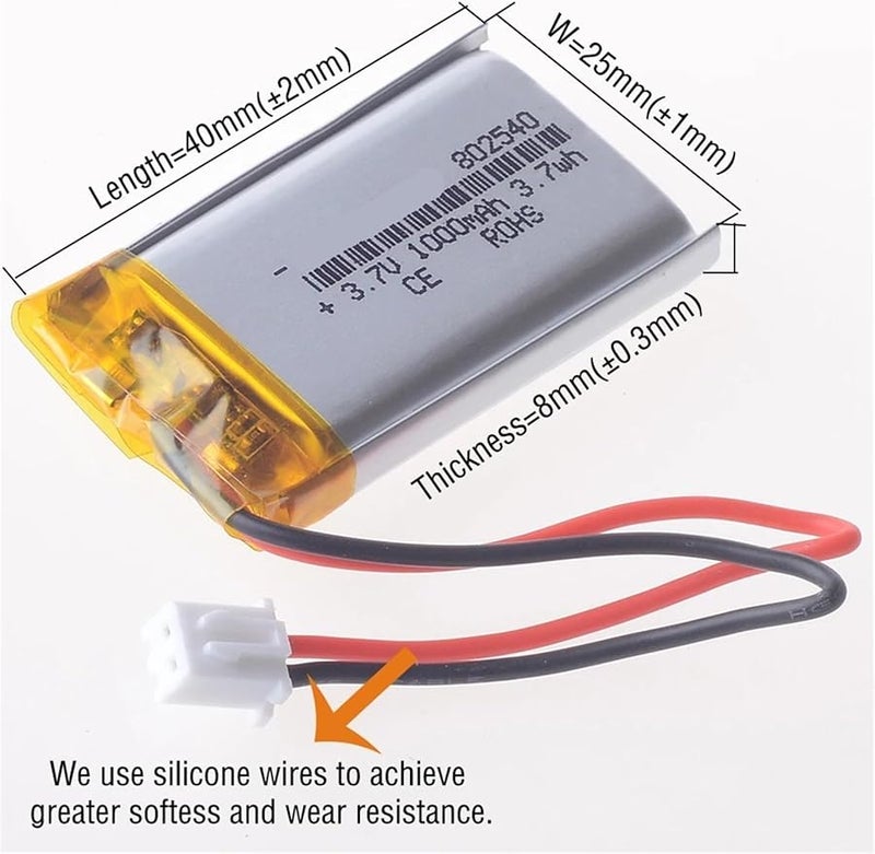 بطارية ليثيوم أيون 3.7 فولت 1000 مللي أمبير مع كابل سلكين بطول 5 سم - Image 4