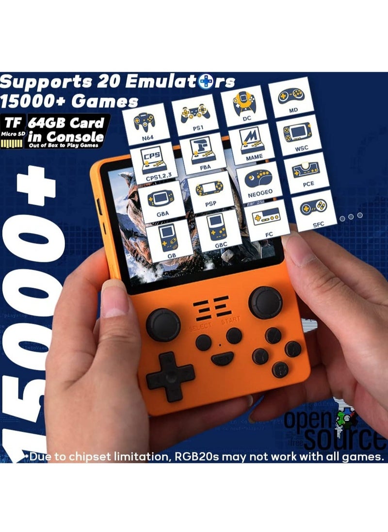 Generic RGB20S Handheld Game Console with Retro Open Source System, Preloaded 15000+ Games, RK3326 3.5-Inch 4:3 IPS Screen for Children's Gifts (Yellow)  - Image 2