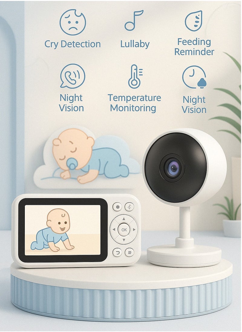Edots Baby Monitor with 2.8" Large Screen | 4x Zoom | Cry Detection | Two-Way Audio | Temperature Sensor | Lullabies | HD Night Vision | Alarm & Feeding Clock 