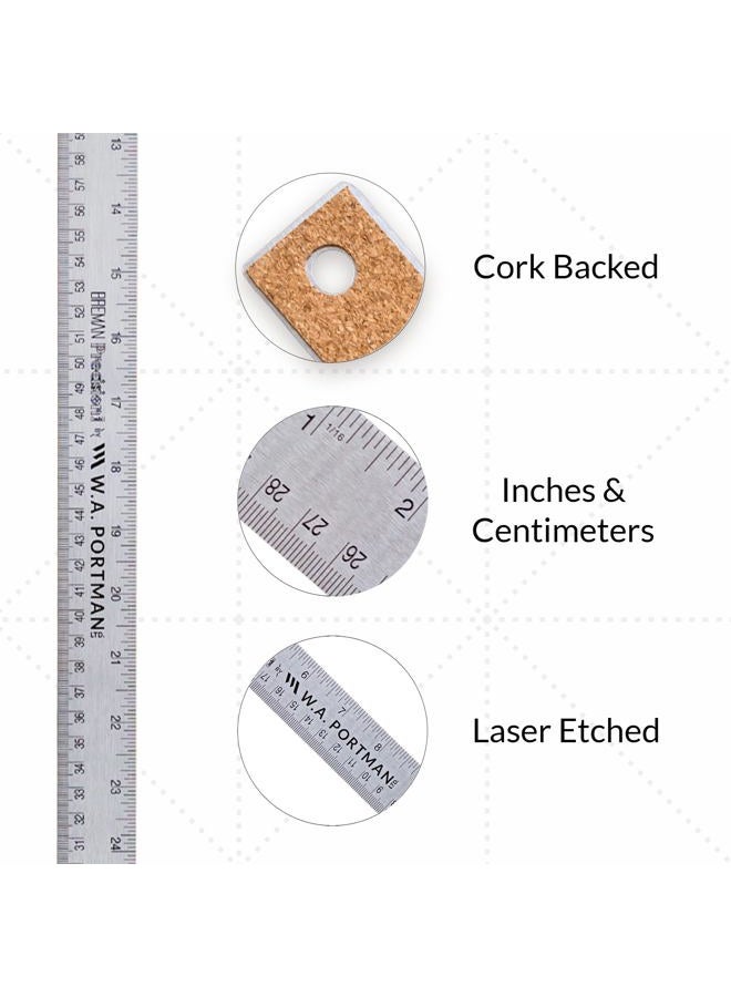 Breman Precision 36 Inch Stainless Steel Metal Ruler with Cork Backing - Flexible, Non-Slip, Precision Measuring Yardstick - Imperial & Metric - 36 inches - Image 2