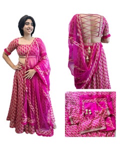 Georgette Pink Ready To Wear Lehenga Golden Zari Work Plus Beautiful Dupatta Includes Full Stitched Large Size Blouse