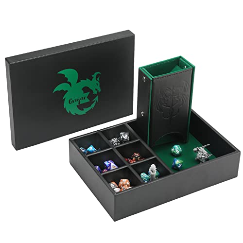 Grajar 3 in 1 Dice Tray with Lid Portable Dice Box Storage DD RPG MTG Table Games Green - Image 1