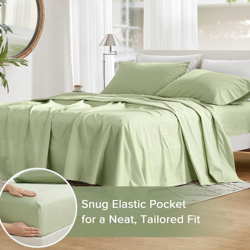 Comfort Spaces 100% Cotton Sheets Twin, Breathable & Soft Cotton Sheets, Naturally Cool Cotton Bed Sheets with 12" Elastic Pocket Fits up to 14" Mattress, All Seasons Sheet Set, Sage Green 3 Piece - Image 4