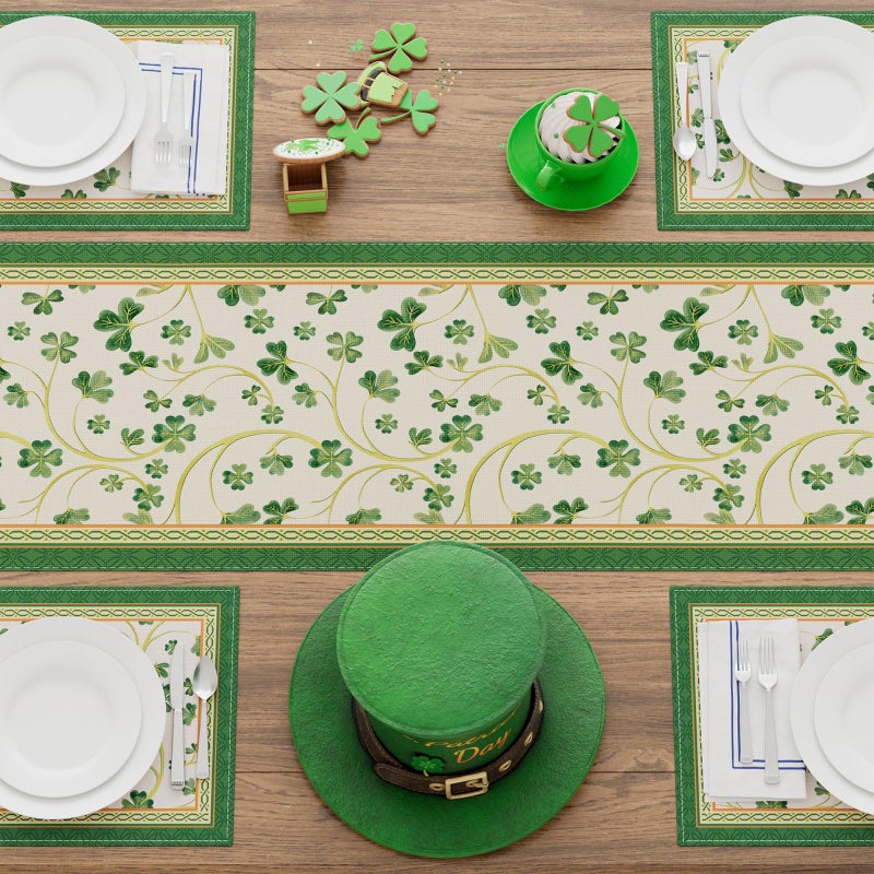 XCHI Shamrocks Clovers St. Patrick's Day Table Runner Table Decoration for Party Home Kitchen Dining Holiday Decor 13x72 Inch - Image 4