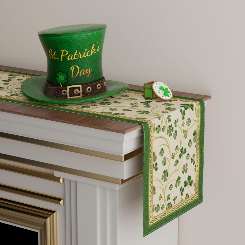 XCHI Shamrocks Clovers St. Patrick's Day Table Runner Table Decoration for Party Home Kitchen Dining Holiday Decor 13x72 Inch - Image 3