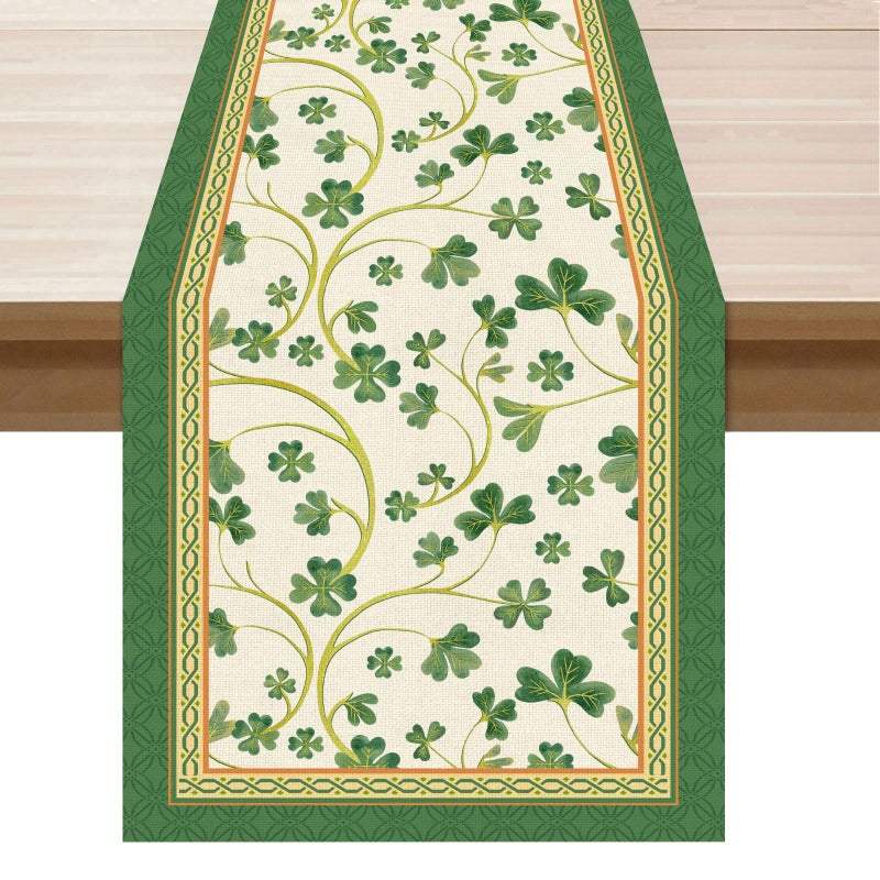 XCHI Shamrocks Clovers St. Patrick's Day Table Runner Table Decoration for Party Home Kitchen Dining Holiday Decor 13x72 Inch - Image 1