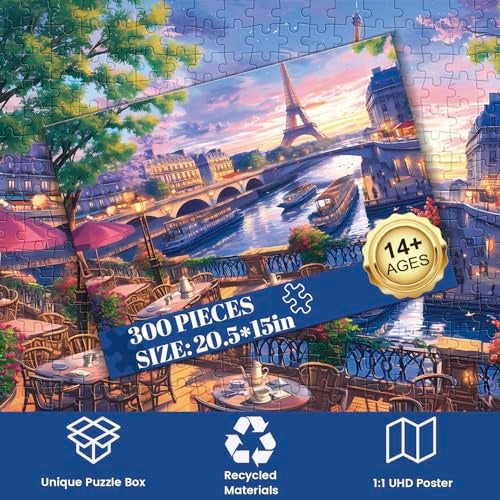 Edsjegn 300 Piece Puzzle for AdultsBlooming Paris  Recycled Cardboar Jigsaw Puzzles 300 Pieces  Challenging Family Activity Great Gift Idea for Family Friends  Difficult Puzzles Size 205X 15 inches - Image 5