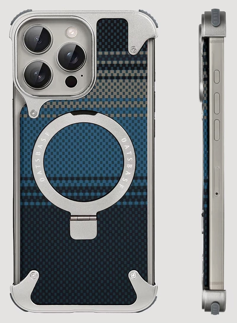 Case Cover for iPhone 15 Pro Max, Magnetic Ring Stand, Carbon Fiber Texture, Shockproof Armor, MagSafe Compatible - Blue - Image 5