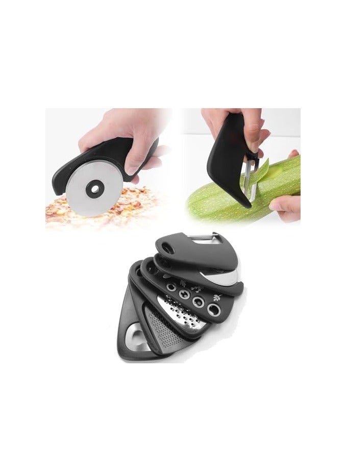 erorex 6 pcs Stainless Steel bladed Kitchen Gadget set, Including Grater, Pizza Slicer, Can Opener, Peeler, Cheese Shaver, Herb Stripper, Fruit Vegetable Peeler, Cooking Tools Accessories, Chef Gadget - Image 1
