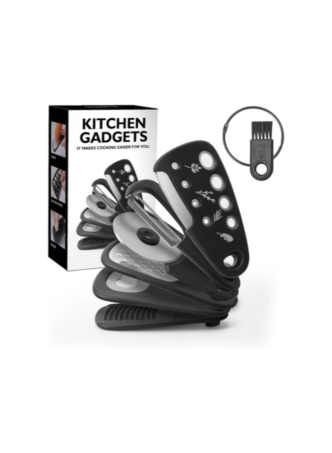 erorex 6 pcs Stainless Steel bladed Kitchen Gadget set, Including Grater, Pizza Slicer, Can Opener, Peeler, Cheese Shaver, Herb Stripper, Fruit Vegetable Peeler, Cooking Tools Accessories, Chef Gadget - Image 2