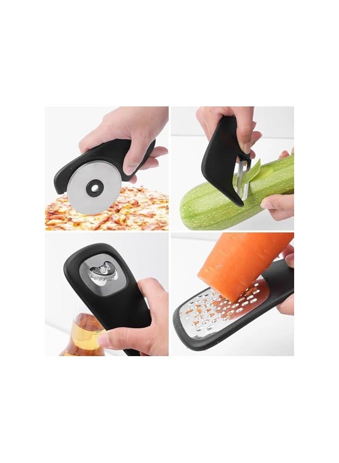 erorex 6 pcs Stainless Steel bladed Kitchen Gadget set, Including Grater, Pizza Slicer, Can Opener, Peeler, Cheese Shaver, Herb Stripper, Fruit Vegetable Peeler, Cooking Tools Accessories, Chef Gadget - Image 4