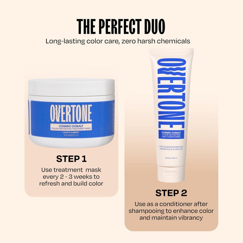 Overtone Semi Permanent Hair Color Conditioner, Extreme Blue is Cosmic Cobalt, 8 oz, Nourishing, Damage-Free, Color Depositing Mask for All Hair Types with Shea Butter & Coconut Oil, Vegan - Image 3