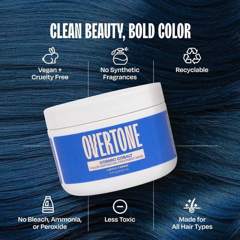 Overtone Semi Permanent Hair Color Conditioner, Extreme Blue is Cosmic Cobalt, 8 oz, Nourishing, Damage-Free, Color Depositing Mask for All Hair Types with Shea Butter & Coconut Oil, Vegan - Image 5