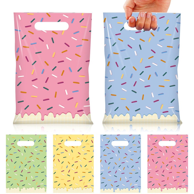 Hallswl 50pcs Ice Cream Party Favor Plastic Treat Bags,Ice Cream Candy Bag,4 Color Sprinkles Goodie Bag for Icecream Theme party decorations and Summer Birthday Party Supplies - Image 1