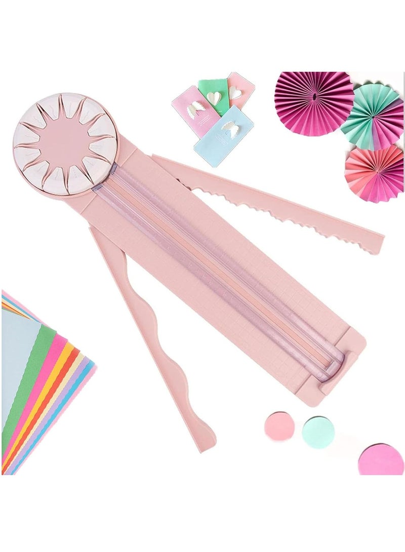 Paper Cutter - 12 in 1 Versatile Paper Craft Machine, Professional Paper Cutting Tool with Wave and Straight Blades, Ideal for Scrapbooking and Card Making(Pink) - Image 1