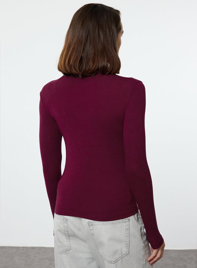 trendyol Burgundy Premium Soft Fabric Turtleneck Fitted Stretchy Knitted Blouse - Image 5