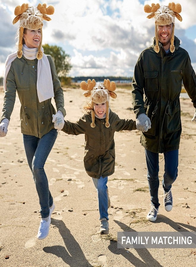 Puzzled DolliBu Brown Moose Plush Hat - Moose Stuffed Animal Winter Hat with Cozy Fleece, Warm Fluffy Beanie, Funny Adult and Kids Beanie with Ear Flaps for Halloween or Cosplay - One Size - Image 5