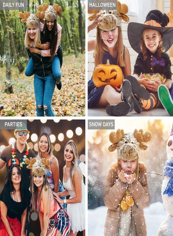 Puzzled DolliBu Brown Moose Plush Hat - Moose Stuffed Animal Winter Hat with Cozy Fleece, Warm Fluffy Beanie, Funny Adult and Kids Beanie with Ear Flaps for Halloween or Cosplay - One Size - Image 3