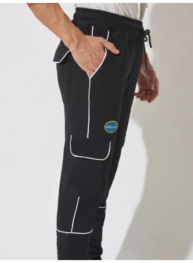 مانياك بنطلون كارغو رجالي قطن ضيق مطبوع باللونين الأسود والأبيض