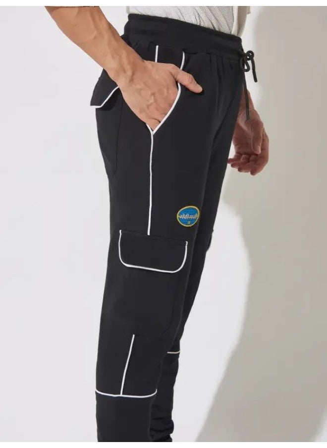 Maniac Maniac Mens Printed Black and White Cotton Slim Fit Cargo Pant  - Image 2
