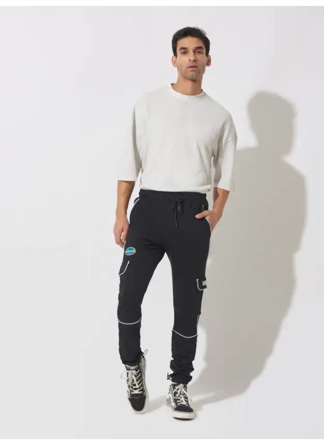 Maniac Maniac Mens Printed Black and White Cotton Slim Fit Cargo Pant  - Image 5
