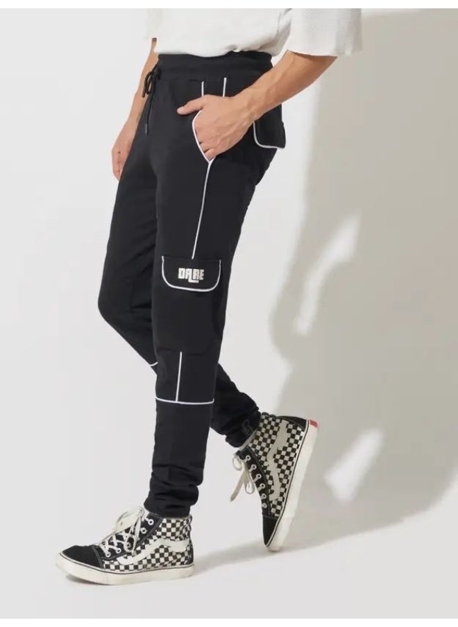 Maniac Maniac Mens Printed Black and White Cotton Slim Fit Cargo Pant  - Image 1