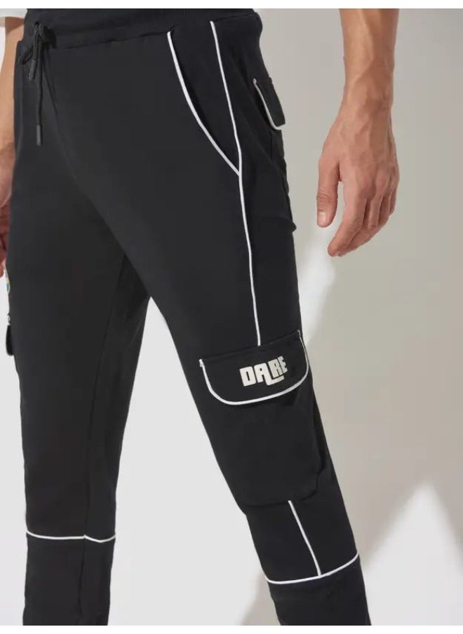 Maniac Maniac Mens Printed Black and White Cotton Slim Fit Cargo Pant  - Image 3