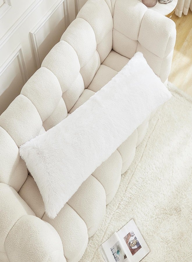 Uhamho Body Pillow Cover Large Fluffy Shaggy Lumbar Full Body Pillowcase 21 x 54 Inches Soft 1 Pack Modern Home Decorative Zipper Closure, White - Image 1
