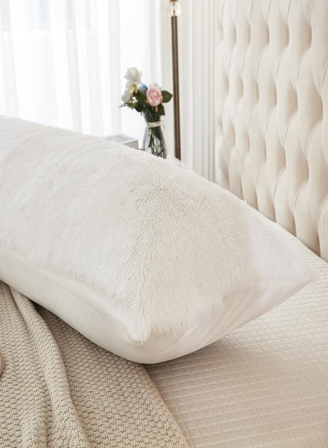 Uhamho Body Pillow Cover Large Fluffy Shaggy Lumbar Full Body Pillowcase 21 x 54 Inches Soft 1 Pack Modern Home Decorative Zipper Closure, White - Image 4