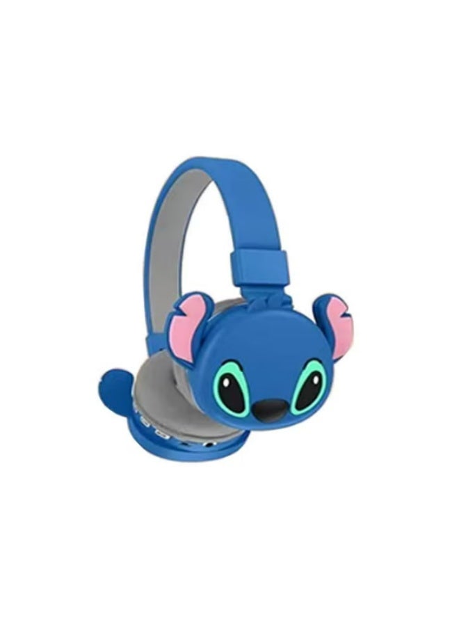 Stitch Kids Over-Ear Headphones, Kids Bluetooth Headphones, Cat Ear Bluetooth Headphones with Microphone, TF Card, Kids Stitch Headphones for Teens, Boys, Girls, School, Mobile Phones, Tablets (Blue) - Image 1