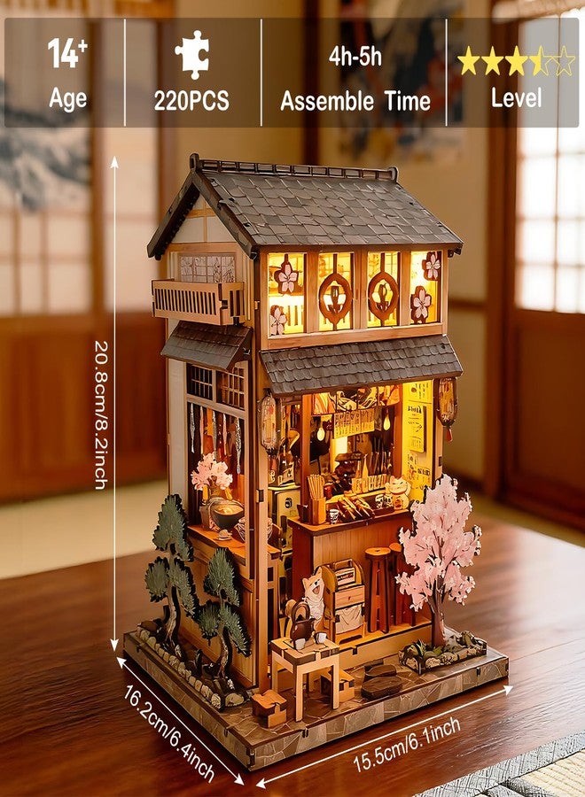 Foyucool Book Nook Kits for Adults, Japanese DIY Book Nook Kit, 3D booknook Craft Kits Bookshelf Insert with Sensor LED Light, Creative Craft Gift for Adults & Teens, Yaki Tori Ya - Image 2