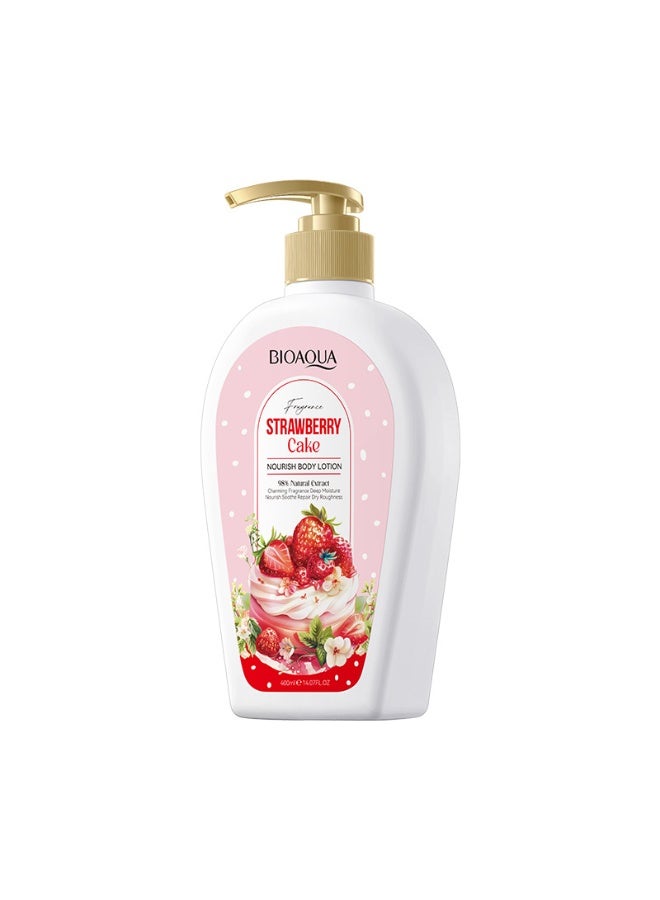 BIOAOUA Strawberry Cake Body Lotion - 98% Natural Extract, Long-Lasting Fragrance & Deep Moisture for Dry Skin, 400ml (14.07 Fl Oz) - Image 1