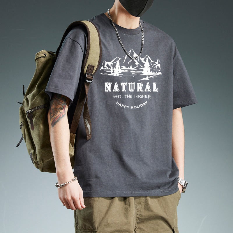 Short-Sleeved Men's T-Shirt 2025 New Summer Loose Trendy Brand T-Shirt Casual American Top - Image 3