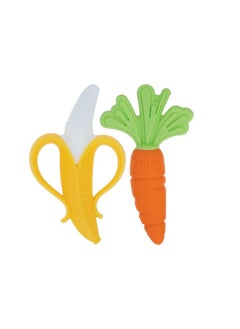 Nuby Nuby NanaNubs Banana Massaging Toothbrush and Realistic Silicone Carrot Teether with Massaging Bristles Combo - Gentle on Gums - 3 Months  - Image 1