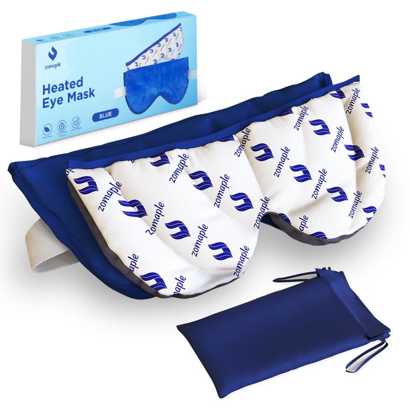 ZOMAPLE Heated Eye Mask Blue Soothing Moist Heat for Dry Tired Eyes Quick Microwave Prep Adjustable Strap Travel Pouch Plush Washable Cover Reusable CordFree Warm Compress for Eyes - Image 3